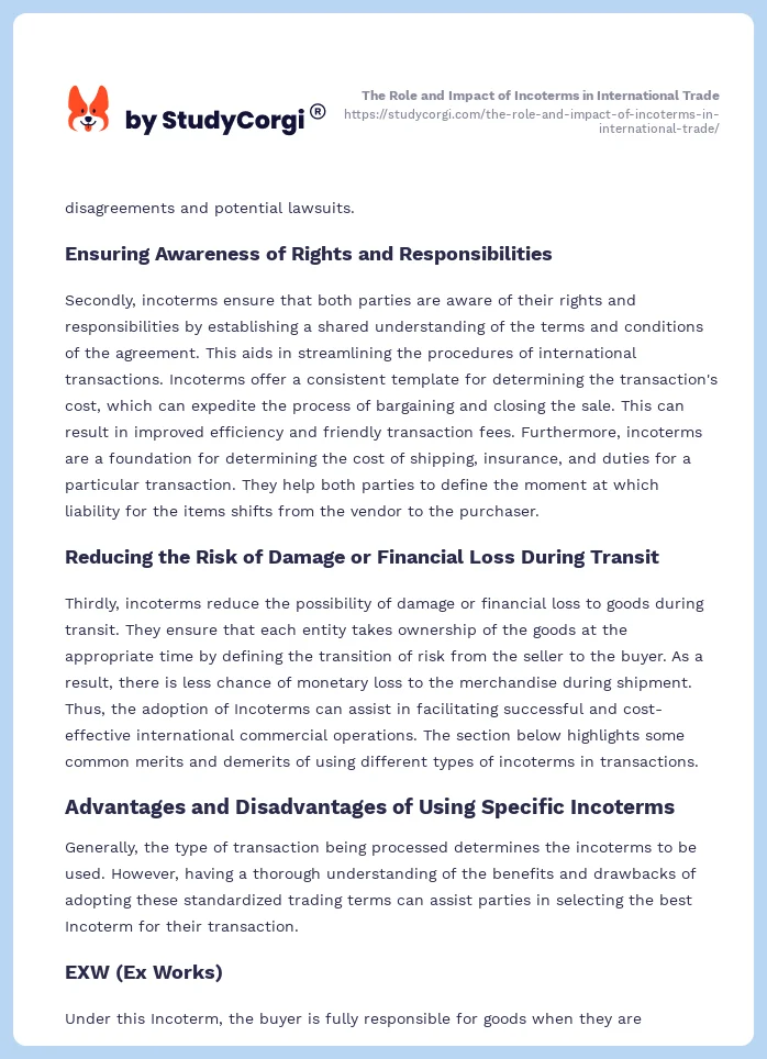 The Role and Impact of Incoterms in International Trade. Page 2