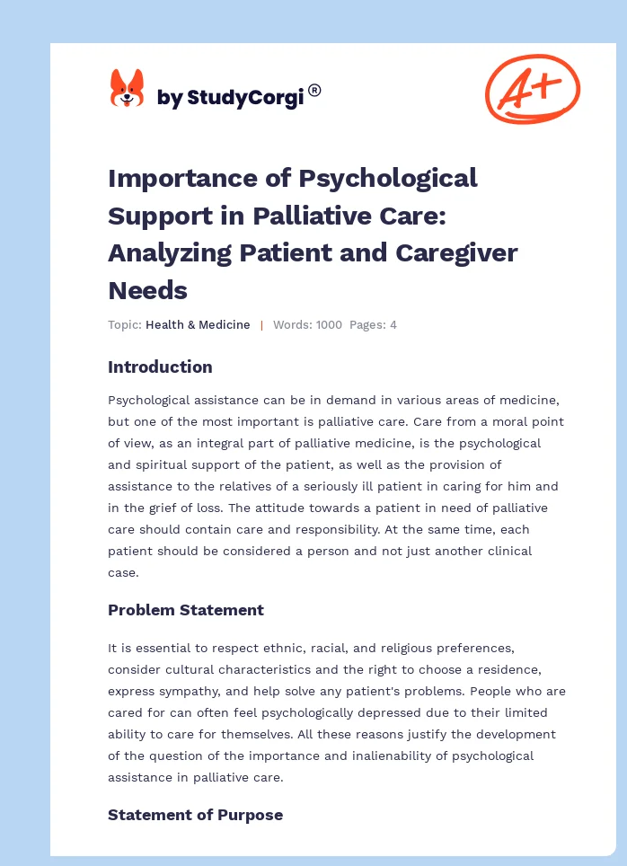 Importance of Psychological Support in Palliative Care: Analyzing Patient and Caregiver Needs. Page 1