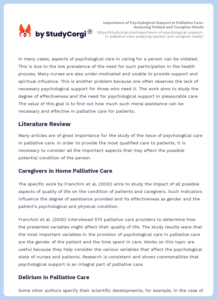 Importance of Psychological Support in Palliative Care: Analyzing Patient and Caregiver Needs. Page 2