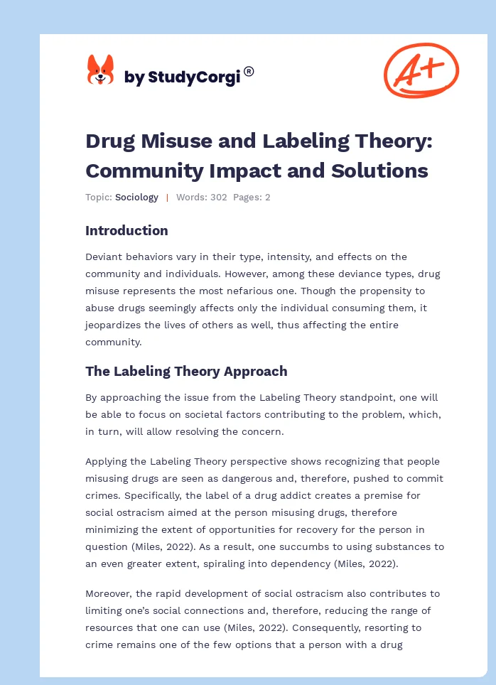 Drug Misuse and Labeling Theory: Community Impact and Solutions. Page 1