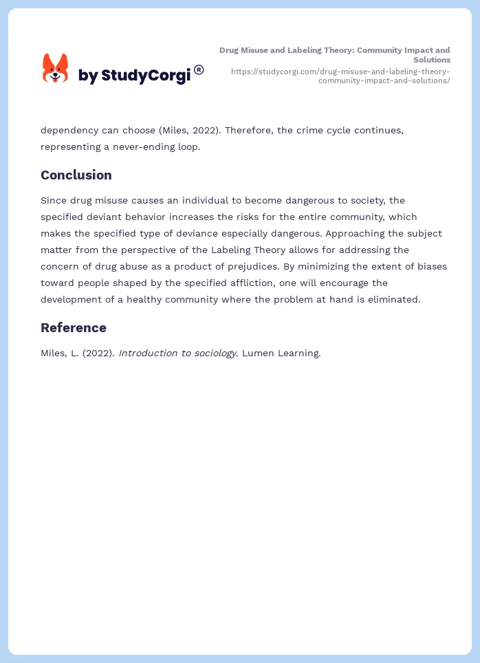 Drug Misuse and Labeling Theory: Community Impact and Solutions. Page 2