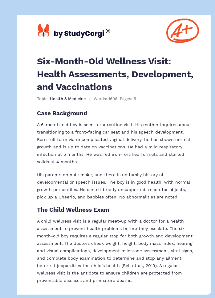 Six-Month-Old Wellness Visit: Health Assessments, Development, and Vaccinations. Page 1