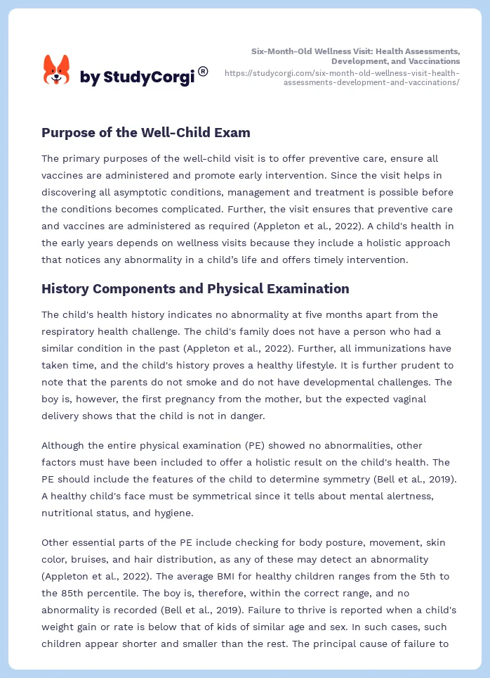 Six-Month-Old Wellness Visit: Health Assessments, Development, and Vaccinations. Page 2