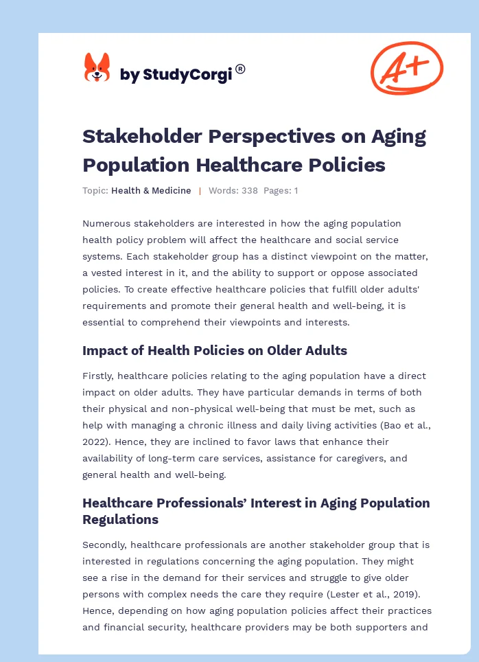 Stakeholder Perspectives on Aging Population Healthcare Policies. Page 1