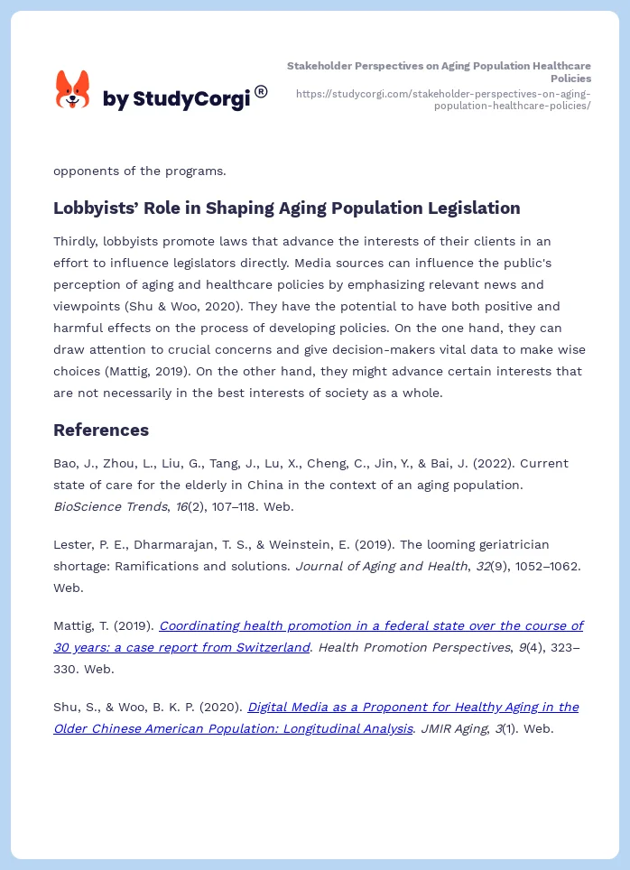 Stakeholder Perspectives on Aging Population Healthcare Policies. Page 2