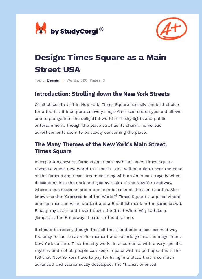 Design: Times Square as a Main Street USA. Page 1
