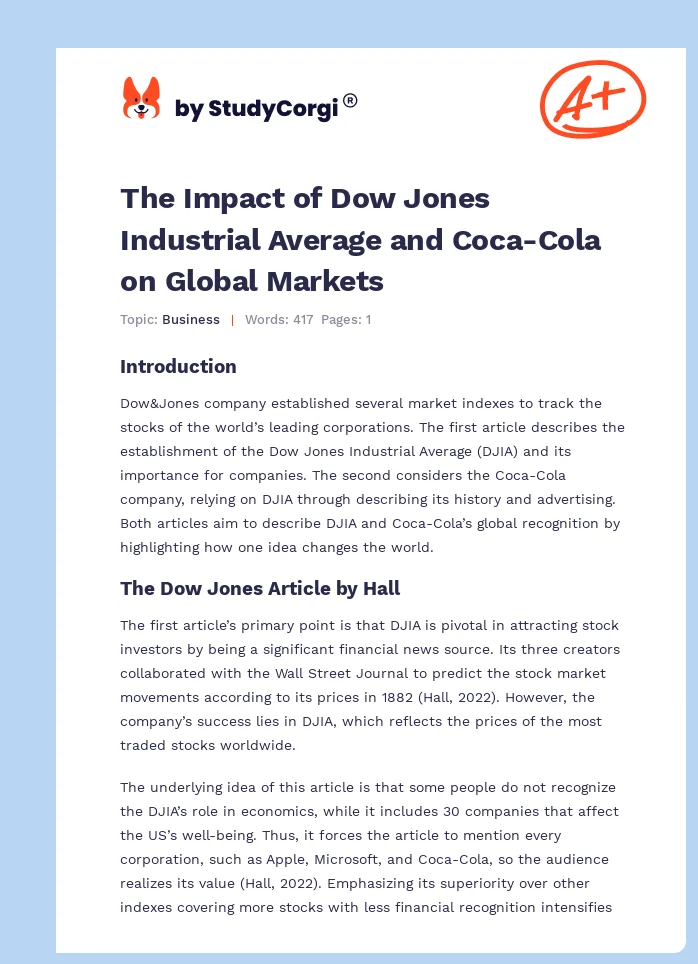 The Impact of Dow Jones Industrial Average and Coca-Cola on Global Markets. Page 1