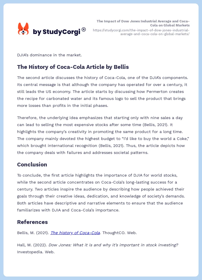 The Impact of Dow Jones Industrial Average and Coca-Cola on Global Markets. Page 2