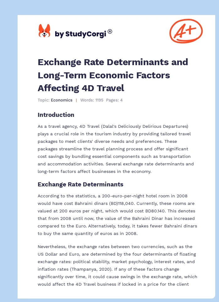 Exchange Rate Determinants and Long-Term Economic Factors Affecting 4D Travel. Page 1