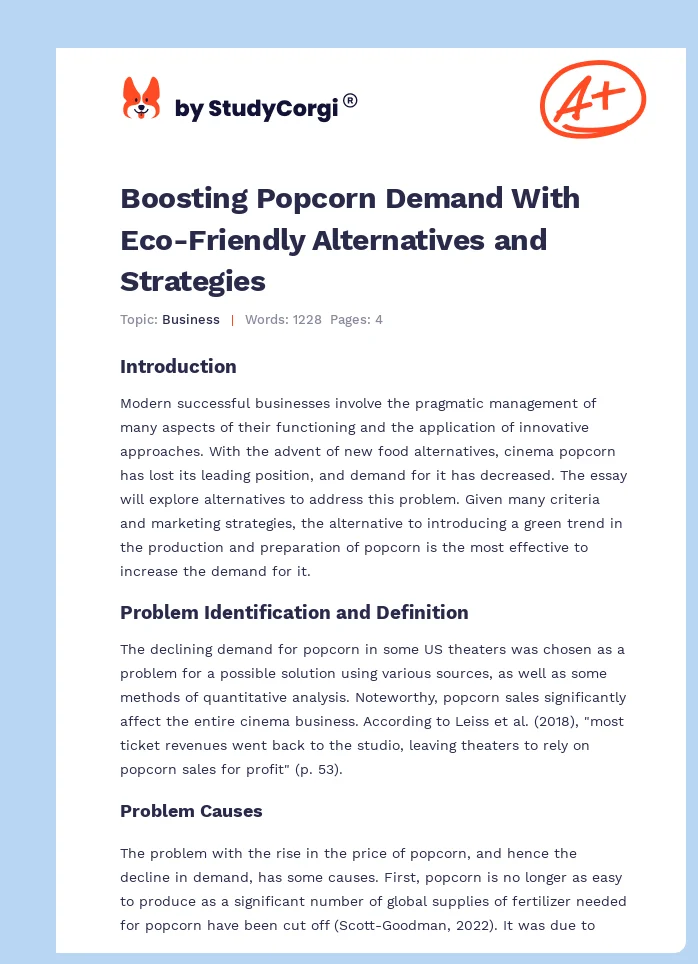 Boosting Popcorn Demand With Eco-Friendly Alternatives and Strategies. Page 1