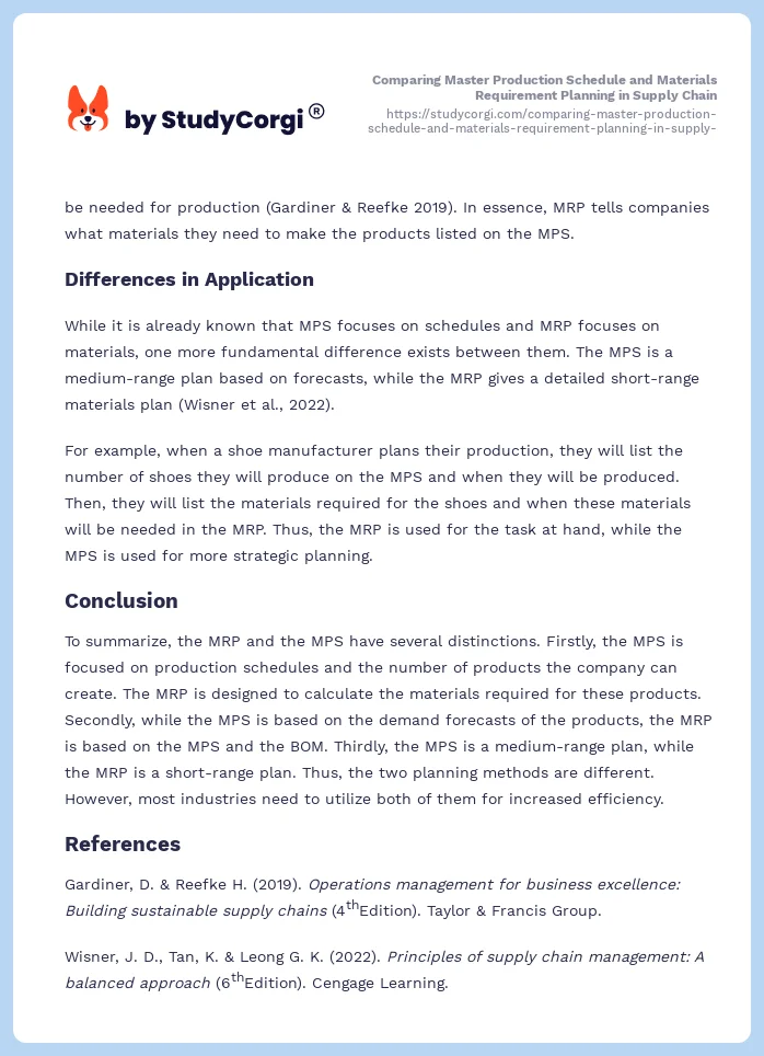 Comparing Master Production Schedule and Materials Requirement Planning in Supply Chain. Page 2