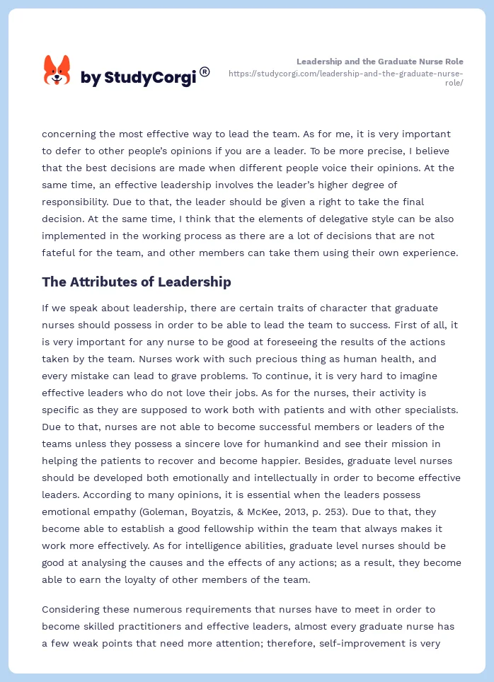 Leadership and the Graduate Nurse Role. Page 2