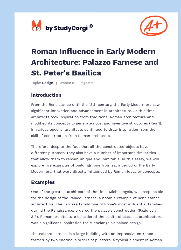 Roman Influence in Early Modern Architecture: Palazzo Farnese and St. Peter's Basilica. Page 1