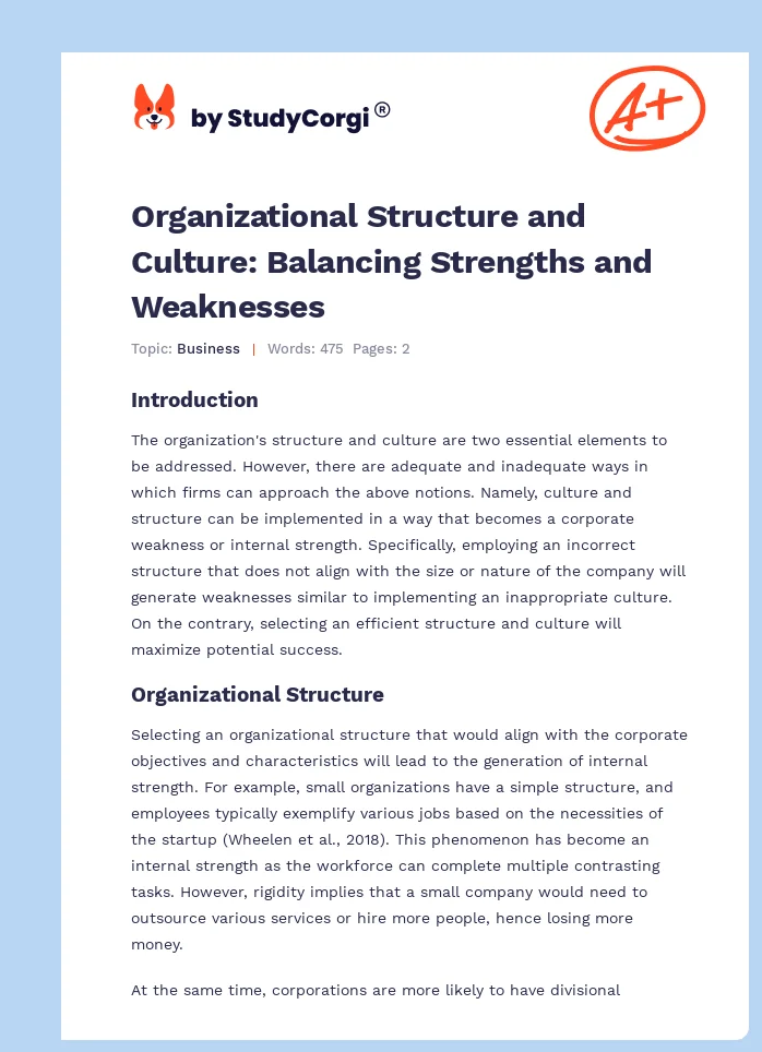 Organizational Structure and Culture: Balancing Strengths and Weaknesses. Page 1