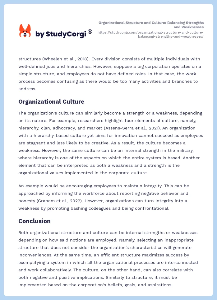 Organizational Structure and Culture: Balancing Strengths and Weaknesses. Page 2