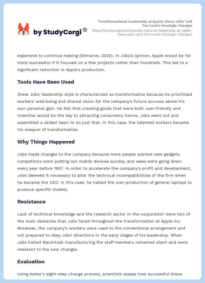 Transformational Leadership at Apple: Steve Jobs’ and Tim Cook’s Strategic Changes. Page 2