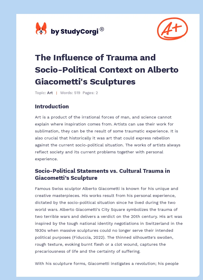 The Influence of Trauma and Socio-Political Context on Alberto Giacometti's Sculptures. Page 1