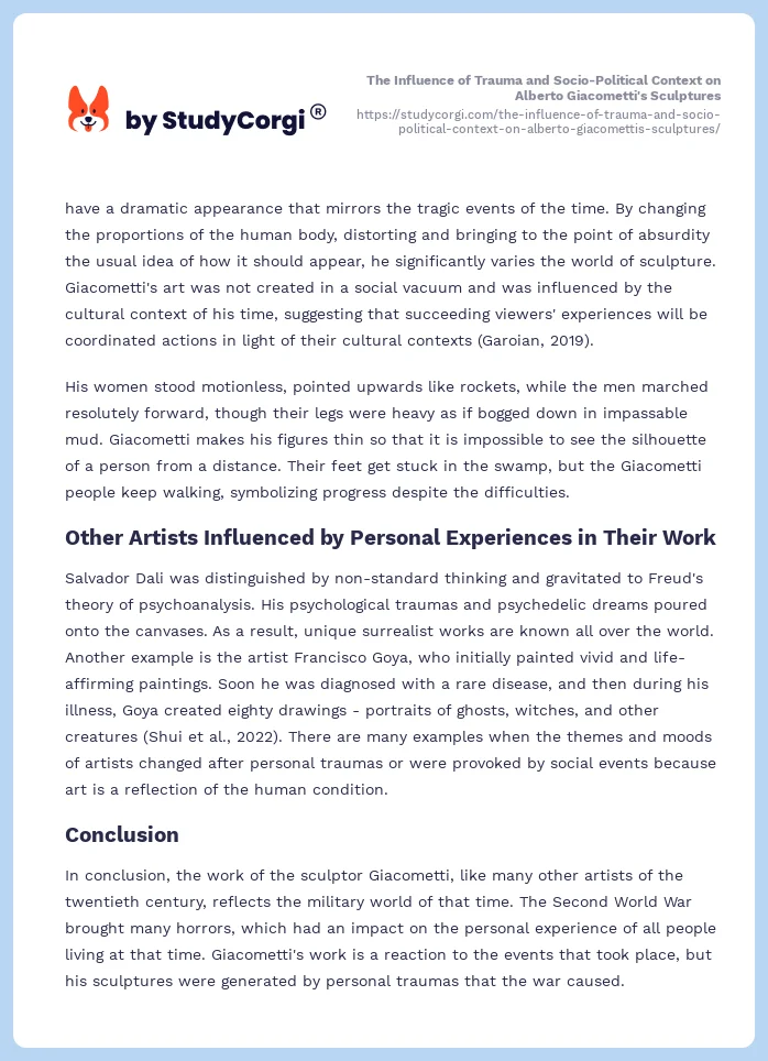 The Influence of Trauma and Socio-Political Context on Alberto Giacometti's Sculptures. Page 2