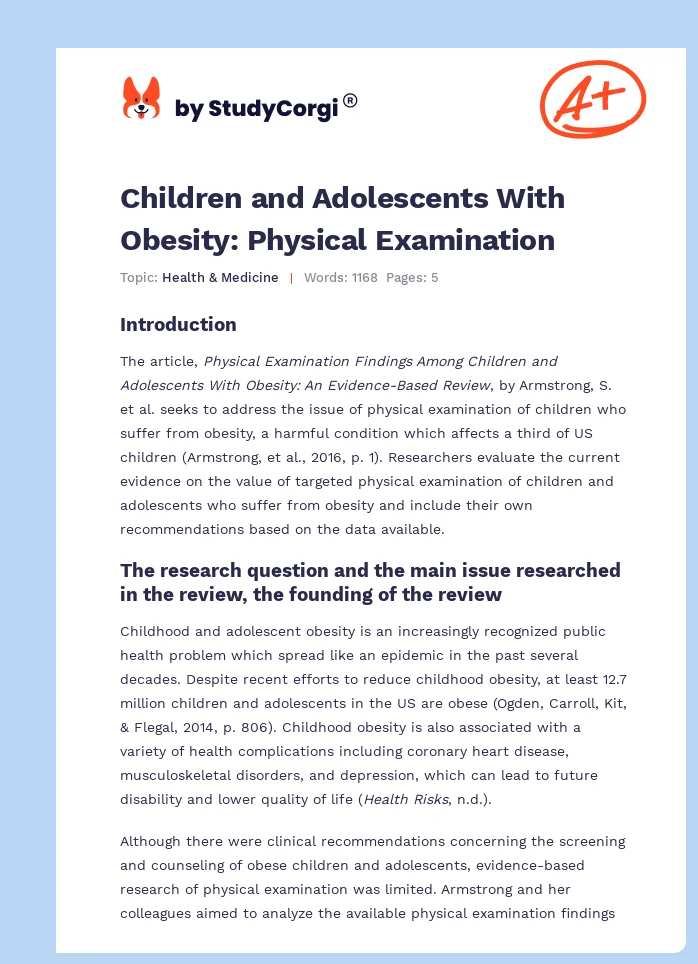Children and Adolescents With Obesity: Physical Examination. Page 1