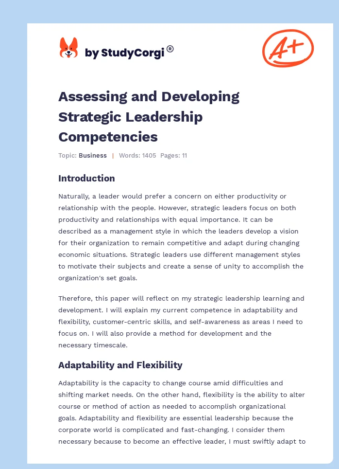 Assessing and Developing Strategic Leadership Competencies. Page 1