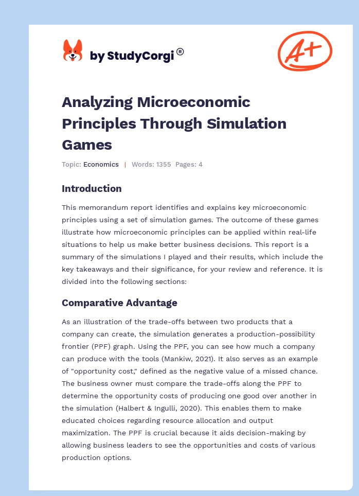 Analyzing Microeconomic Principles Through Simulation Games. Page 1