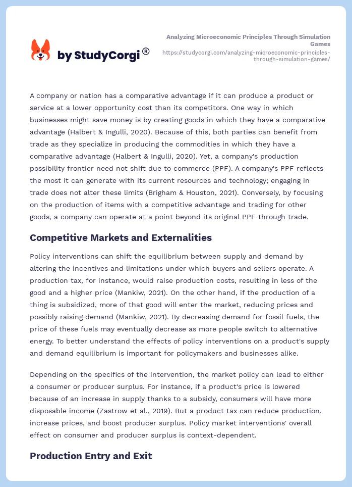 Analyzing Microeconomic Principles Through Simulation Games. Page 2