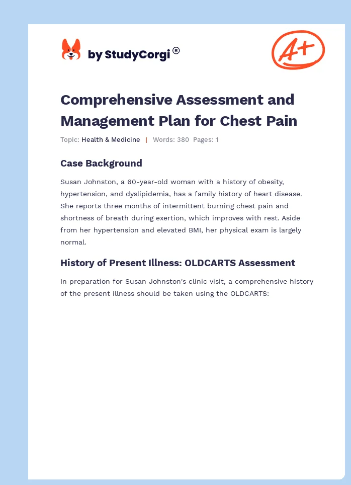 Comprehensive Assessment and Management Plan for Chest Pain. Page 1