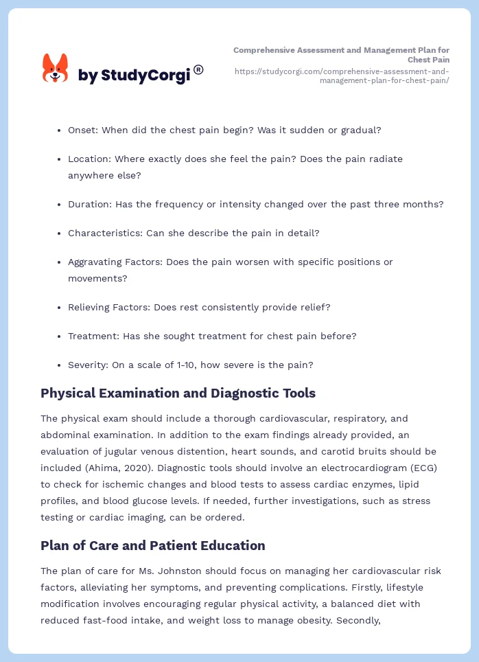 Comprehensive Assessment and Management Plan for Chest Pain. Page 2