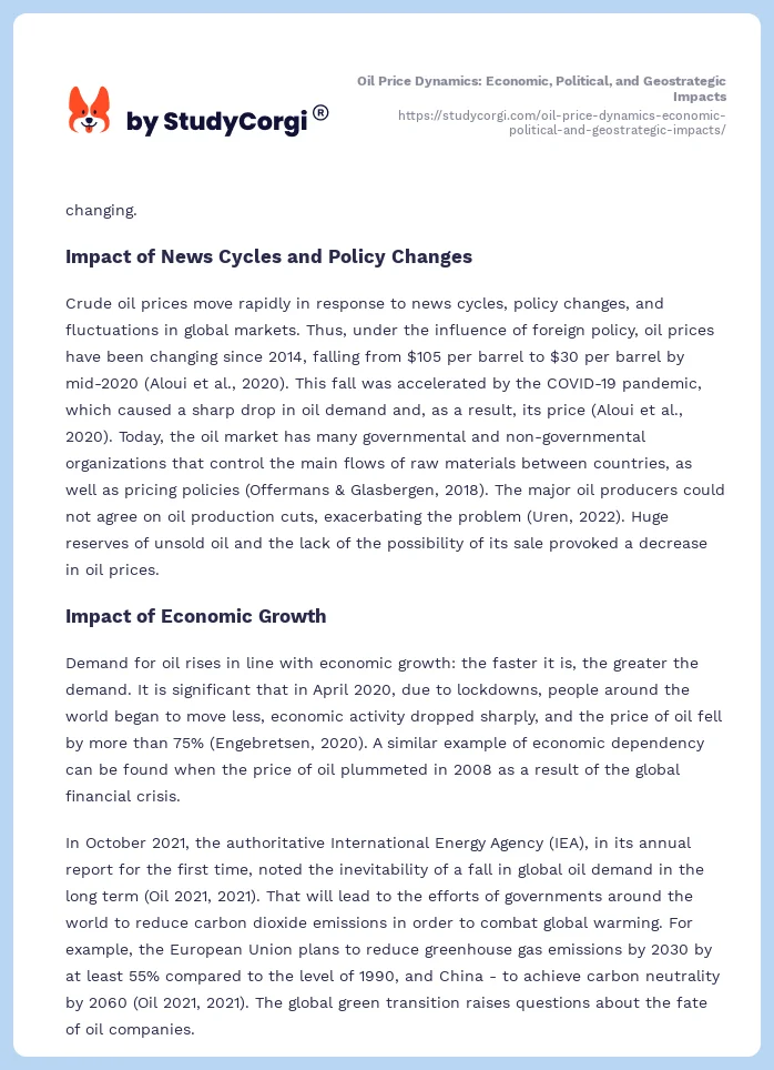 Oil Price Dynamics: Economic, Political, and Geostrategic Impacts. Page 2