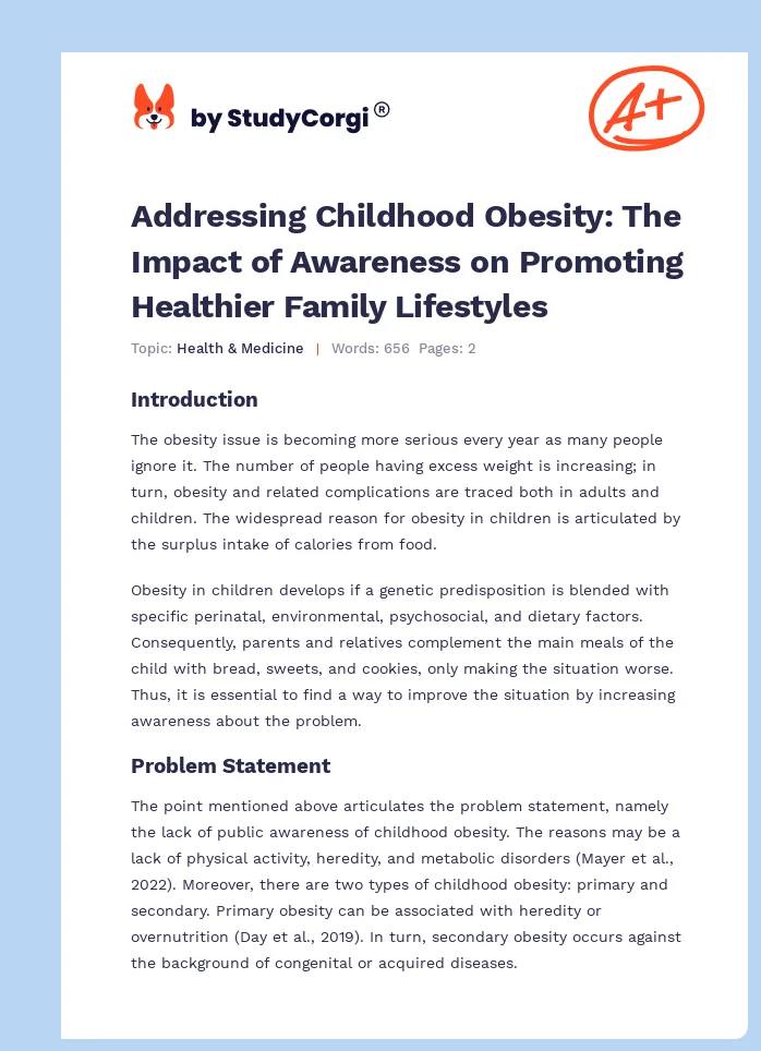 Addressing Childhood Obesity: The Impact of Awareness on Promoting Healthier Family Lifestyles. Page 1