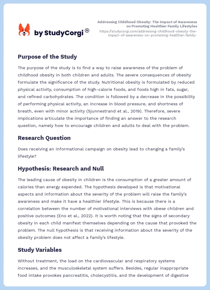 Addressing Childhood Obesity: The Impact of Awareness on Promoting Healthier Family Lifestyles. Page 2