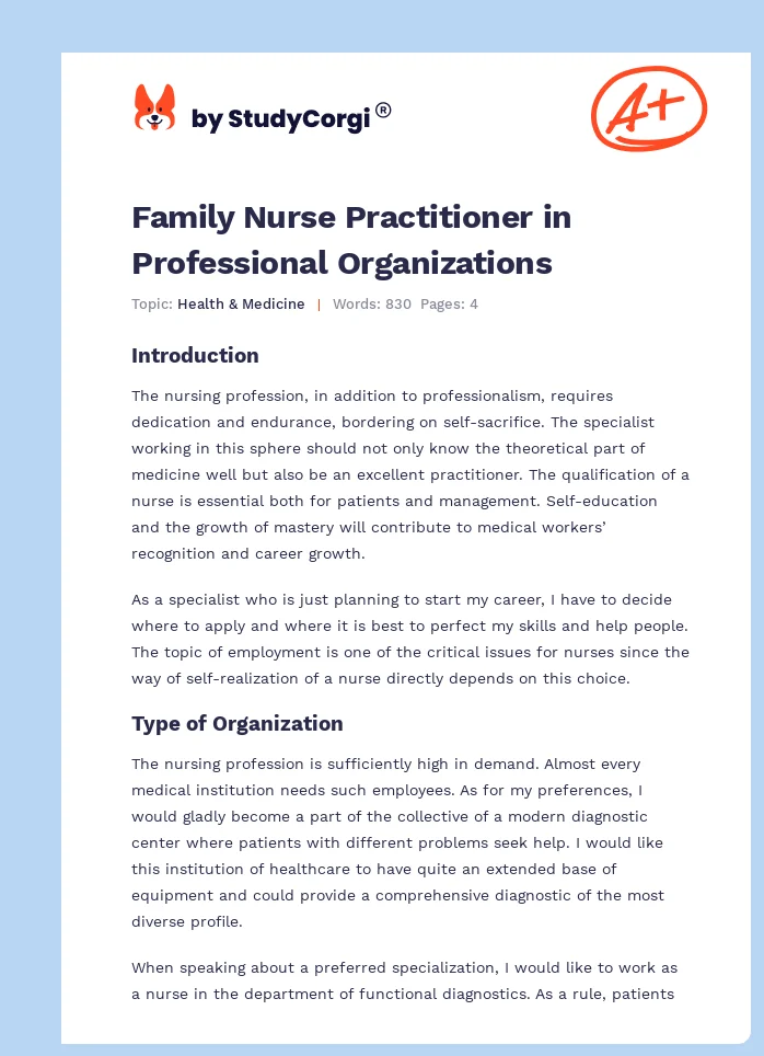 Family Nurse Practitioner in Professional Organizations. Page 1