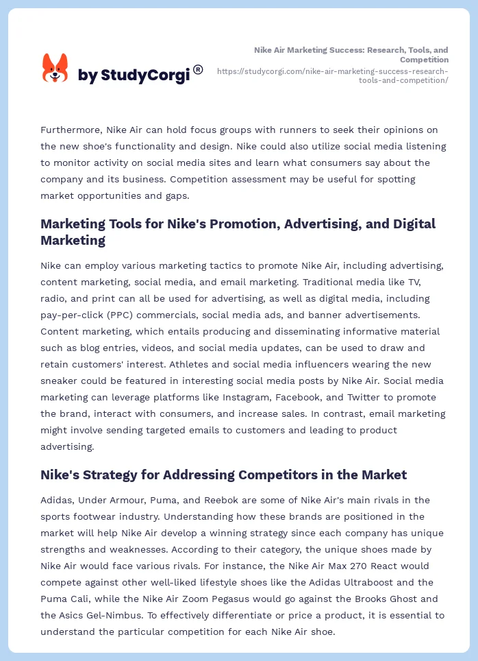 Nike Air Marketing Success: Research, Tools, and Competition. Page 2