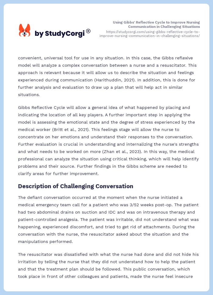 Using Gibbs' Reflective Cycle to Improve Nursing Communication in Challenging Situations. Page 2