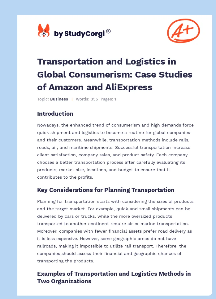 Transportation and Logistics in Global Consumerism: Case Studies of Amazon and AliExpress. Page 1