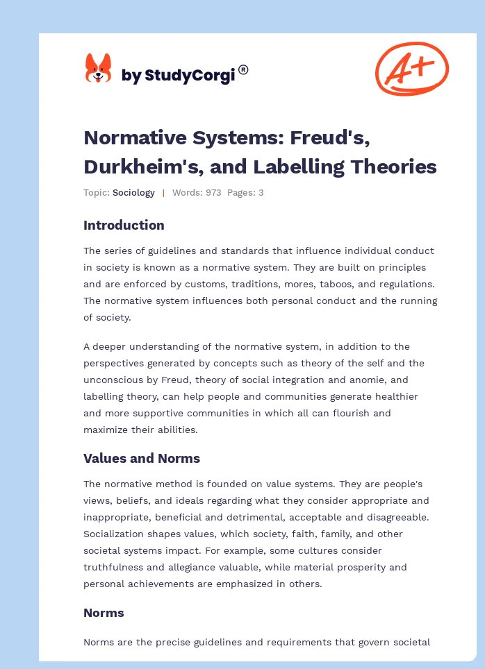 Normative Systems: Freud's, Durkheim's, and Labelling Theories. Page 1