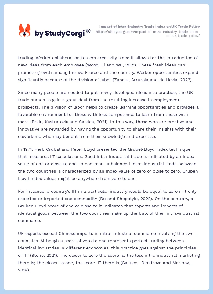 Impact of Intra-Industry Trade Index on UK Trade Policy. Page 2