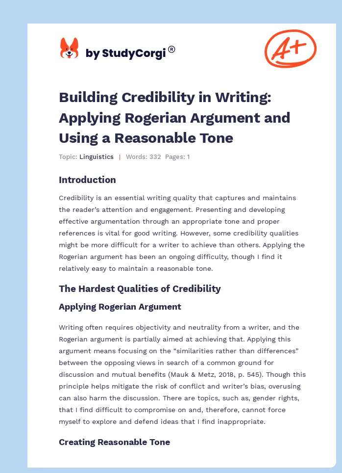 Building Credibility in Writing: Applying Rogerian Argument and Using a Reasonable Tone. Page 1