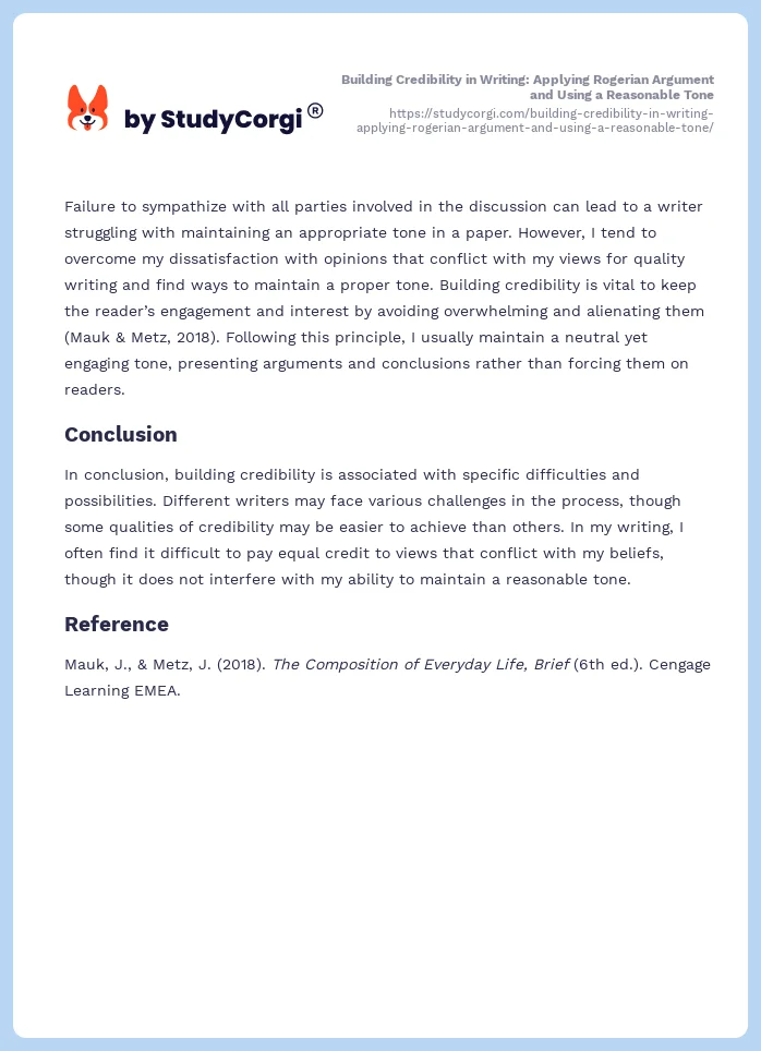 Building Credibility in Writing: Applying Rogerian Argument and Using a Reasonable Tone. Page 2