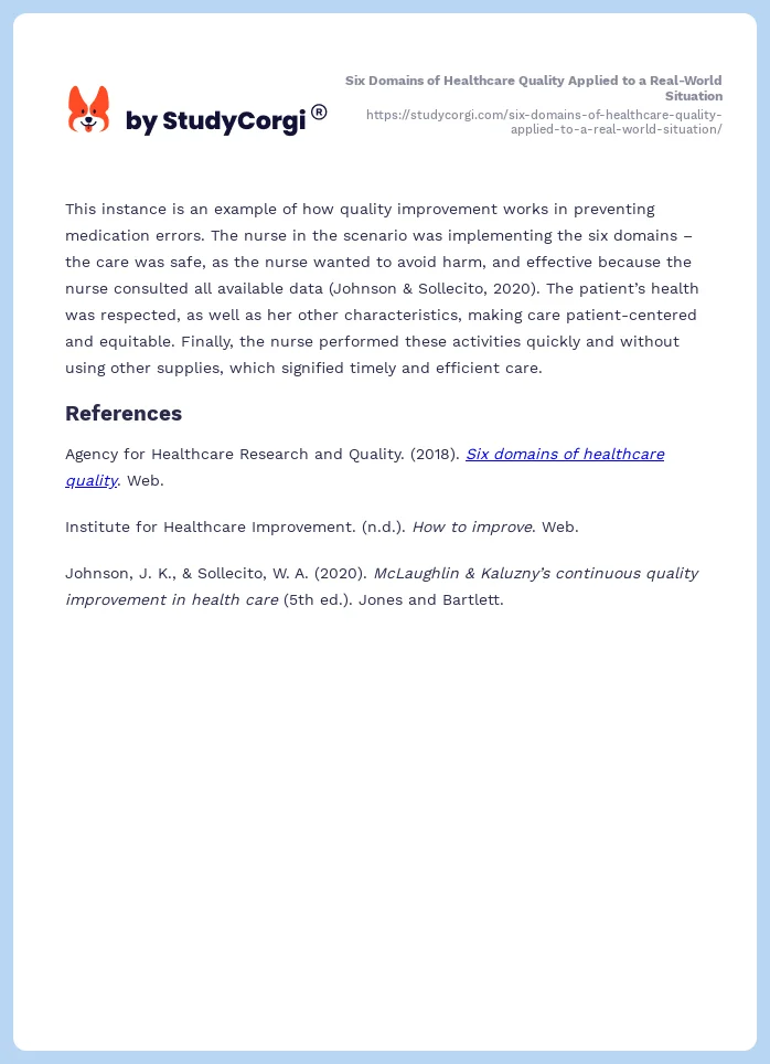 Six Domains of Healthcare Quality Applied to a Real-World Situation. Page 2