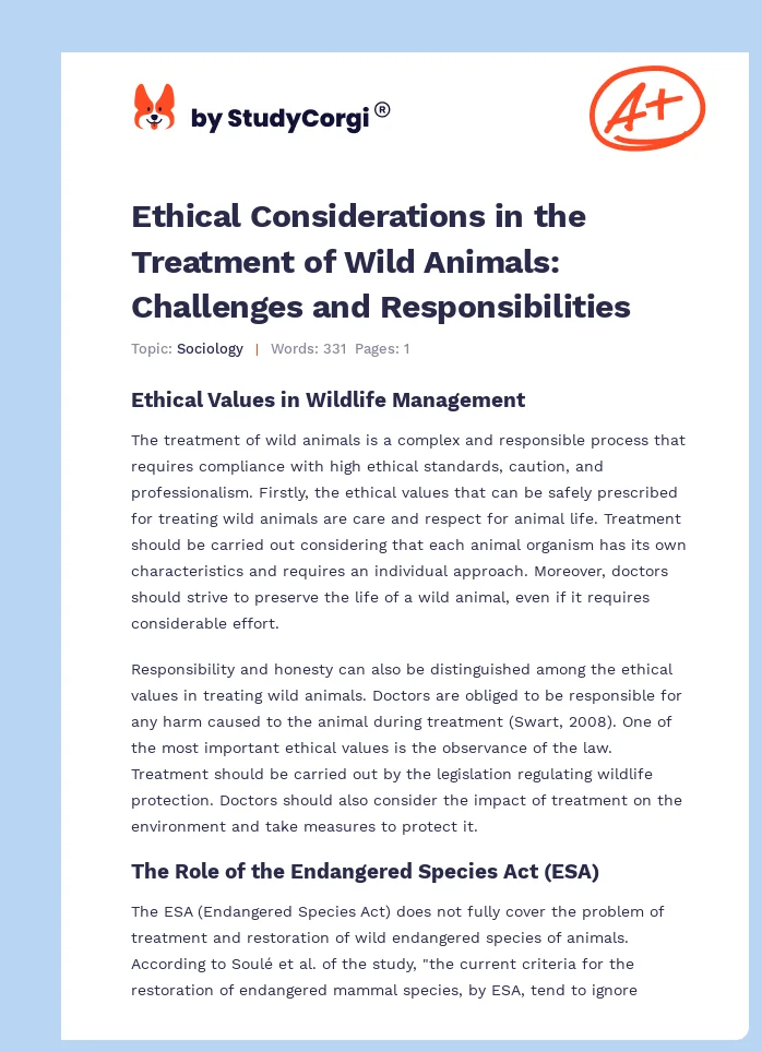 Ethical Considerations in the Treatment of Wild Animals: Challenges and Responsibilities. Page 1