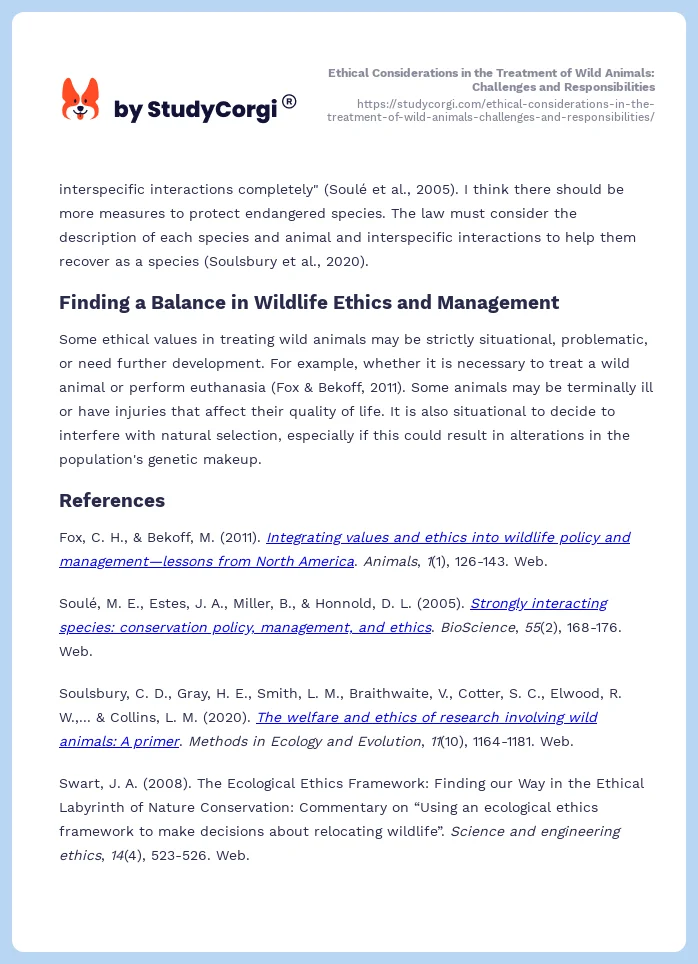 Ethical Considerations in the Treatment of Wild Animals: Challenges and Responsibilities. Page 2