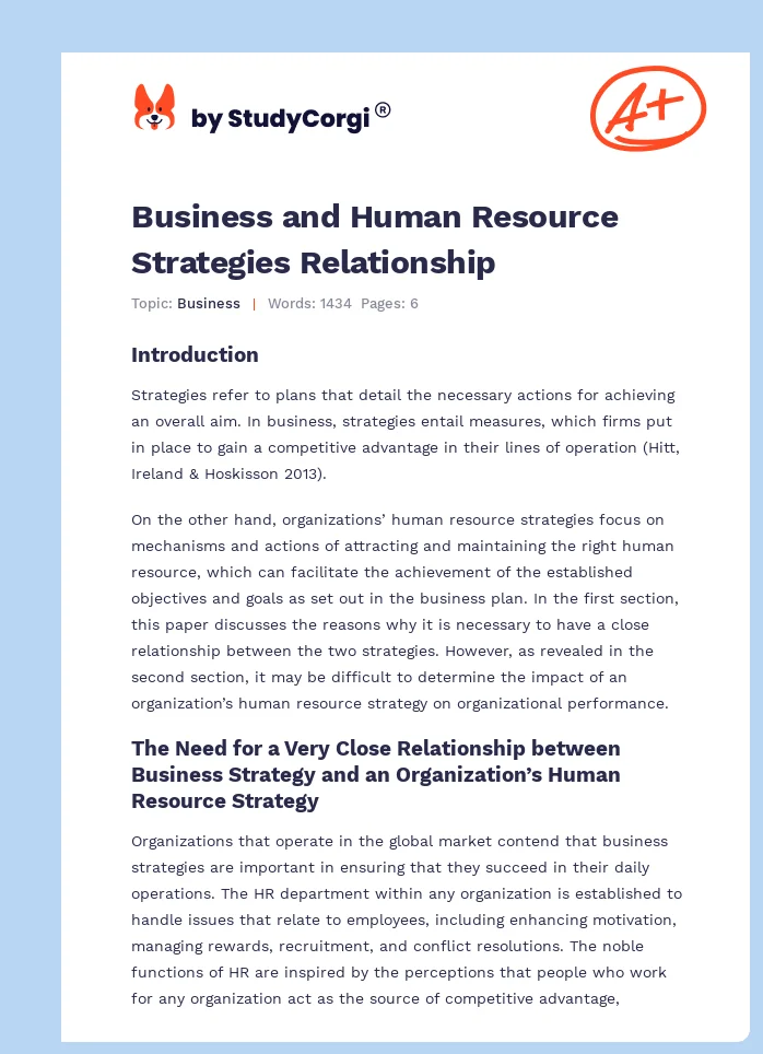 Business and Human Resource Strategies Relationship. Page 1