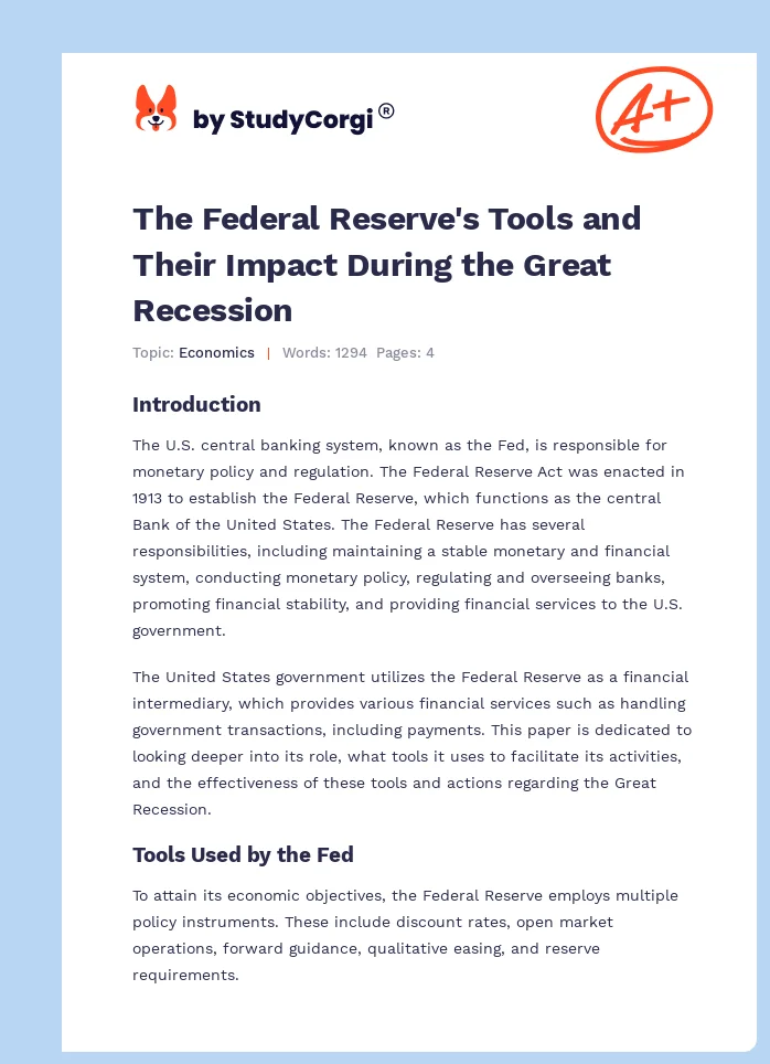 The Federal Reserve's Tools and Their Impact During the Great Recession. Page 1