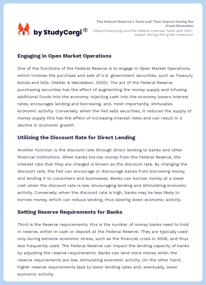 The Federal Reserve's Tools and Their Impact During the Great Recession. Page 2