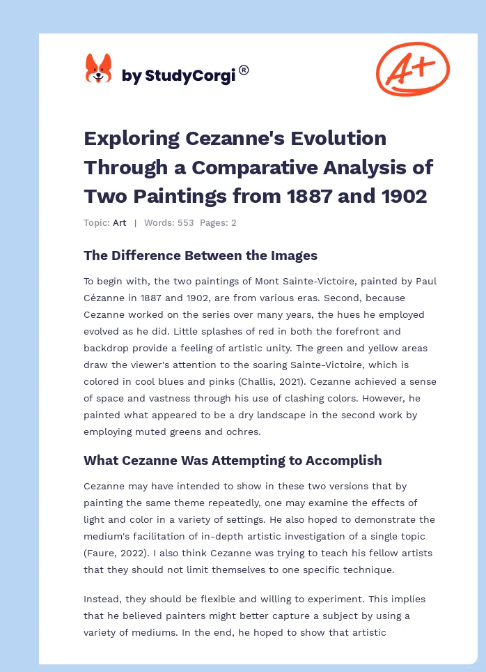 Exploring Cezanne's Evolution Through a Comparative Analysis of Two Paintings from 1887 and 1902. Page 1