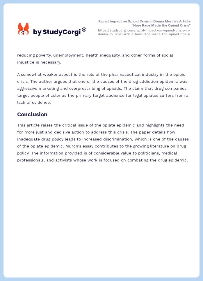 Racial Impact on Opioid Crisis in Donna Murch's Article "How Race Made the Opioid Crisis". Page 2