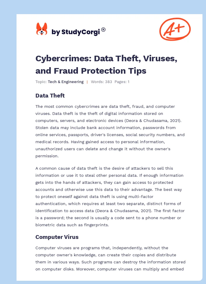 Cybercrimes: Data Theft, Viruses, and Fraud Protection Tips. Page 1