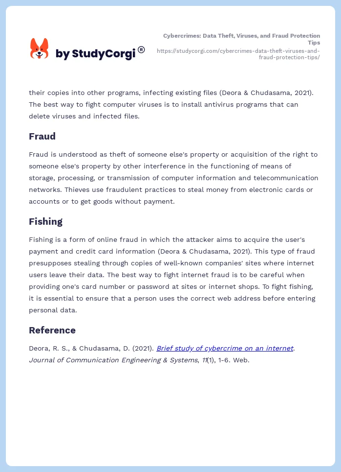 Cybercrimes: Data Theft, Viruses, and Fraud Protection Tips. Page 2