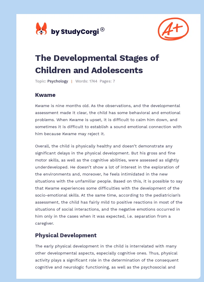 The Developmental Stages of Children and Adolescents. Page 1
